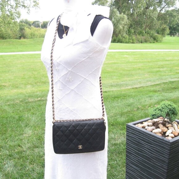 Vintage Chanel Black Caviar Leather Leather Long Bag Wallet - Picture 5 of 16